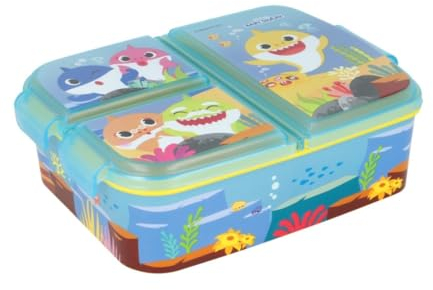 My sweety pop - Brotdose – Lunchbox – für Kinder – Krippe – Kindergarten – Schule – Urlaub – Mahlzeit – 19,5 cm – Geschenkidee – 3 Fächer – Baby Shark – Unisex – Blau