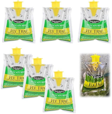 Gehanico Piège à Mouches Fly Catcher Piège à Mouches jetable extérieur Bug Hanging Bait Bag Catcher Sac Control Trap pour Farms Garden Garbage Areas Orchard (6 pièces)