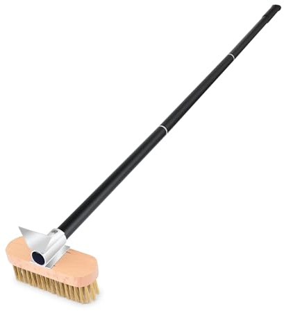 NUTUNI Brosse pour four à pizza avec grattoir, brosse à grille avec poils en laiton et poignée, longueur totale 89 cm ou 129 cm, accessoires pour four à pizza
