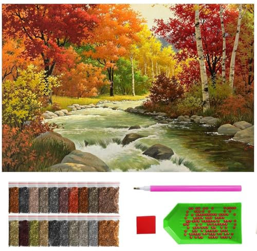 ARTULIO Diamond Painting Set - Herbstlandschaft entlang eines Bergbaches - 40x60 cm - Groß XXL - 5D Diamant Painting Bilder DIY, Diamond Painting Erwachsene