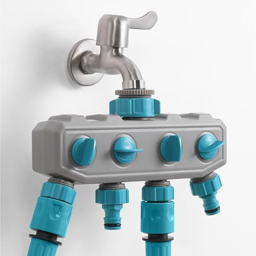 Navaris Sdoppiatore Rubinetto Giardino a 4 Vie - Attacco per Tubo Irrigazione Giardino - Splitter per Tubi da Giardinaggio - Connettore Tubo Acqua per Rubinetti da Esterno