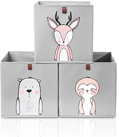 2friends Kinder Aufbewahrungsboxen Modell Motive, 3er Set, Boxen mit 3 Motiven, Aufbewahrungsbox Kinder 33x33x33 cm, stabil und abwaschbar, grau