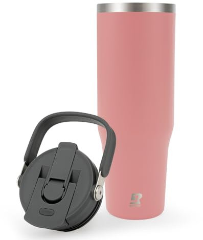 Riley Joy 2.0 Trinkflasche Edelstahl 1L Thermobecher mit Strohhalm und Henkel - Spülmaschinenfest - Auslaufsicherer Kaffeebecher to Go - Rosa