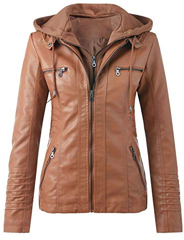 Corta giacca in pelle da donna vestibilità slim giacca da donna in ecopelle, elegante, con cerniera, da motociclista, classica