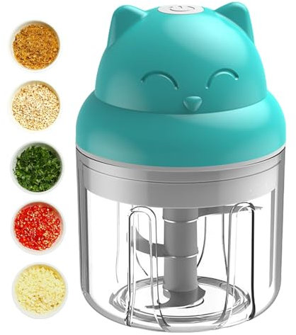 Tritaaglio elettrico, tritatutto - Tritacarne e contenitore per la conservazione 'aglio - Piccolo robot da cucina portatile con taglierina in acciaio inossidabile, smerigliatrice per aglio, tritatutto