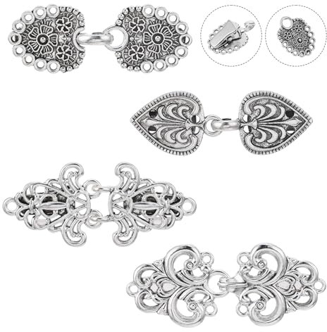 Molain 4 Stück Vintage Pullover Schal Clips, Metall Strickjacke Clip Brosche Ausschnitt Verkleinern Kragen Schal Pin Clips für Kleidung für Frauen Mädchen Tragen(Silver)