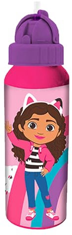 Gabby's Doll House Bouteille Réutilisable, Design Résistant Cantine Gabby, Bouteille D'eau pour Filles, Gourde de Voyage avec Paille, Capacité 550 ml (Lila)