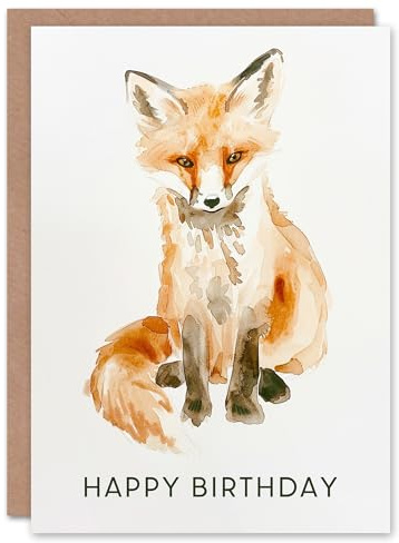 Artery8 Baby Red Fox Bright Soft Watercolour Animal Cub Blank For Him Or Her Art Birthday Card