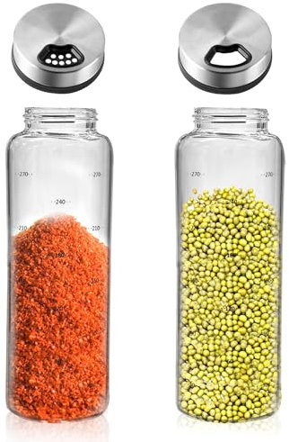 Gewürzgläser Mit Drehdeckel, 2 Stück Borosilikatglas Gewürzstreuer, Gewürzstreuer mit 3 Arten Edelstahl Gewürzlöchern, Gehören für Küche Esszimmer Grill Im Freien (300ML)