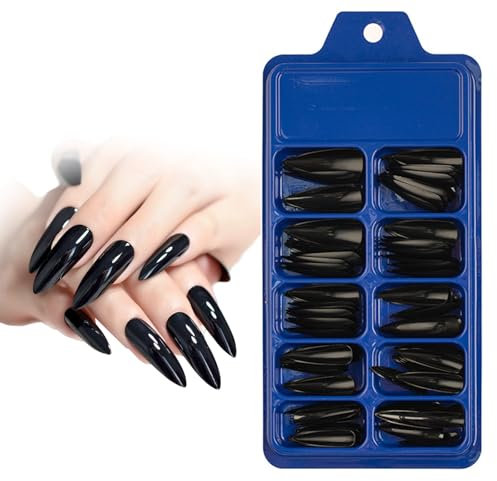 120 Pcs Black False Nails Extra Long Stiletto Fake Nails Solid Color Matte Reusable Acrylic Nails for Women and Girls Nail Art