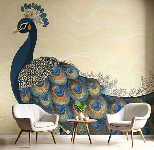 CECE&COLE Simple Animals Wallpaper 3D Embossed Wallpaper, 450×315 CM (W×H) Green Peacock Feature Wallpaper for Bedroom Adults Teenager Living Room Lounge Hallway Hall
