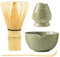 4pcs Matcha Set, Japanese Tea Set Includes Matcha Bowl with Spout, Matcha Whisk Holder, Bamboo Matcha Whisk and Bamboo Scoop, 17 oz Mottled Tea Green Glaze Ceramic Matcha Kit for Tea Lovers