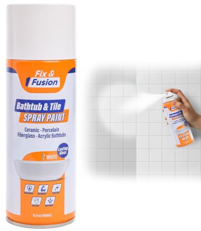 Fix & Fusion Bathtub & Tile Spray Paint, Multi-Surface Coating for Bathroom & Kitchen, High Adhesion, Water-Resistant, for Porcelain, Ceramic, Fiberglass, Countertops & More, White 13.5 oz (Pack of 1)