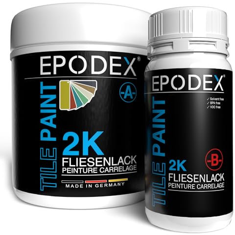 EPODEX PEINTURE CARRELAGE 2K – Pour salle de bain, cuisine & plus - Pour carrelage sol & mur - Peinture époxy noir, blanc, gris, beige & plus | 1,8 kg (7 m² pour 2 couches)