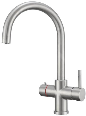 Yamataro 4 in 1 Hot Water Tap Boiling Water Kitchen Tap Support Boiling,Filtered,Hot and Cold Water Brass Brushed Nickel Boiling Tap Only (Boiler and Filter Not Included)
