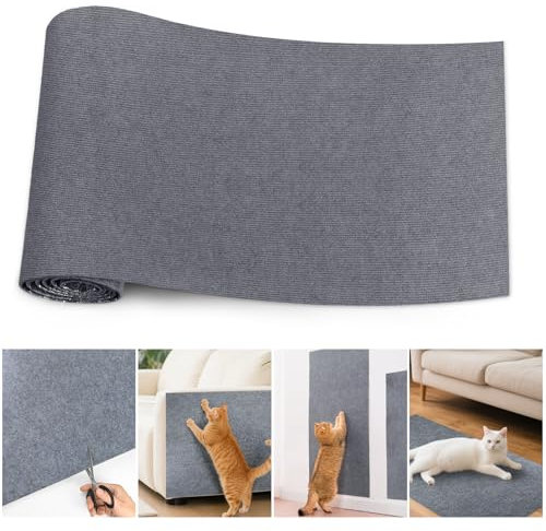 Alfombra Rascador para Gatos Autoadhesiva, Protector Sofa Gatos Arañazo, Tapete Rascador DIY para Gatos, Recortable 200x40 cm, Protección Sofás y Muebles, Alfombra Autoadhesiva (Gris)
