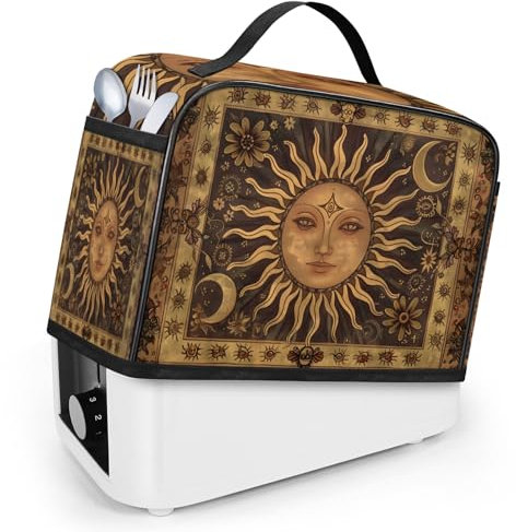 Tablerazzi Sun And Moon Old Style 2 Slice Toaster Cover, Washable Bread Maker Covers Dust and Fingerprint Protection Foldable Waterproof Small Kitchen Appliance Cover