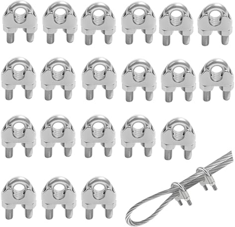 Lot de 20 Serre Cable Acier 5mm,304 Serre Cable Inox | Éviter la Rouille,Bonne Adhérence, pour Des Câbles Jusqu'à 5 mm de Diamètre(M5)
