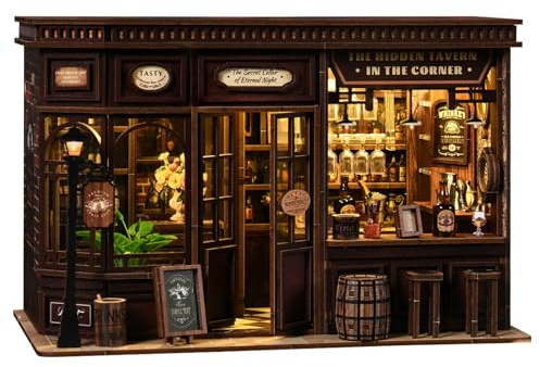 Book Nook Bistro avec Lumière, Maison Miniature DIY Diorama pour Décoration | Kit Serre Livre à Construire Puzzle 3D, Décor Étagère, Cadeau Créatif pour Noël et d'Anniversaire