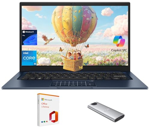 ASUS Vivobook 14 Laptop,14 FHD Bussiness Laptop PC,Intel Core i5-1334U, 24GB RAM, 1TB SSD + 128GB Portable SSD, Copilot AI, Fast Charging, NumberPad, Windows 11 Pro,with Lifetime Office
