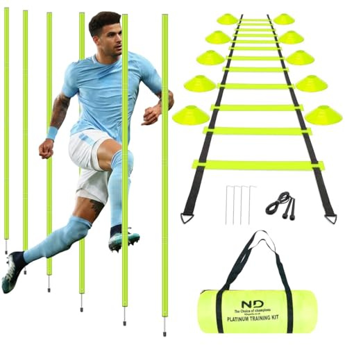 ND Speed Agility Hurdles Traffic Cones Ladder Football Training Sport Kit (Fluorescent)