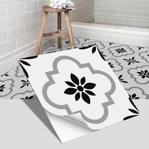 24pcs Floor Tile Stickers – 7.87 Vintage DIY PVC Peel and Stick Tiles Thickened Frosted Waterproof Vinyl Decals Decorative Flooring for Kitchen Bathroom Home Decor (7.87in/ 20cm,#51)