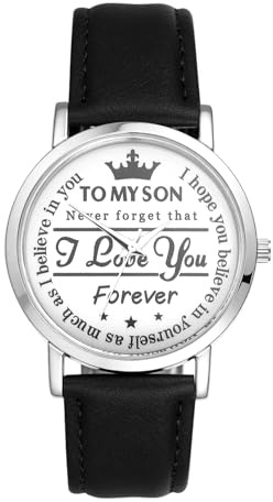 JewelryWe Herrenuhr to My Son Armbanduhr mit Lederarmband Klassische Analog Quarz Uhr Herren PU Lederband Quarzuhr - Geschenk für Sohn