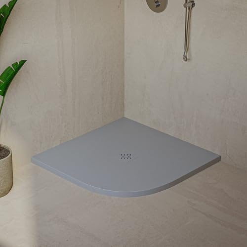 Piatto Doccia Semicircolare SOULHOME Resina e Carica Minerale Antiscivolo 70x70 cm Grigio Chiaro - Griglia Same