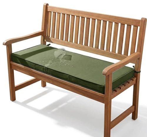 YFHT 5cm Dick Bankauflage Stuhlkissen Outdoor Indoor 125x45cm für Gartenbank Sitzbank Hollywoodschaukel Kissen mit Rutschfester Unterseite und Paspel, Militärgrün