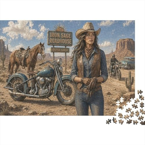 Vintage Western-Cowgirl Vintage Puzzle 1000 Teile, Anti-Stress | Puzzle mit 1000 Teile, Größe 70x50cm, ab 14 J., Motiv Vintage Vintage für entspannendes Puzzle Spiel und Geschenkideen