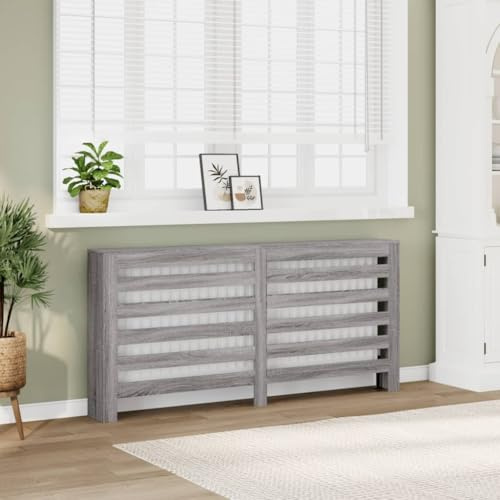 Mangloder Cache-radiateur gris Sonoma en bois 175 x 20 x 82 cm avec lattes horizontales, étagère pratique, support mural pour salon et salle de bain, cache-radiateur décoratif