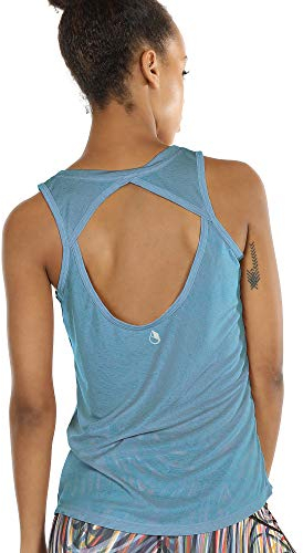 icyzone Damen Yoga Sport Top Rückenfrei Fitness Shirt Ärmellos Leichte Training Tank Tops (S, Blue)