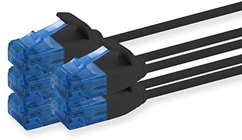 1aTTack.de 660271 Cable de red Cat 6, categoría 6, 0,5 m, cable de conexión, cable fino (diámetro pequeño, muy flexible), 1000 Mbit/s, 5 unidades, color negro
