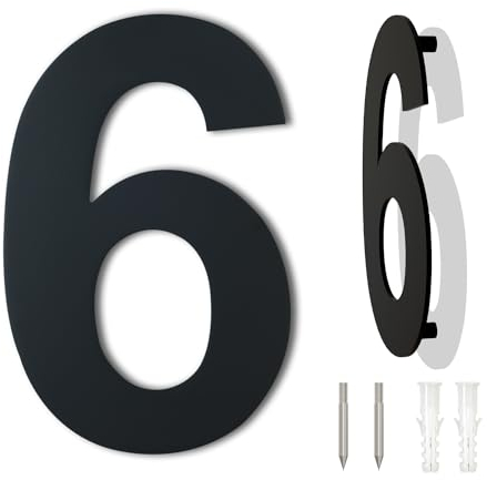 Casa moderna spazzolata numero,6 pollici 152 mm, acciaio inossidabile 304 massiccio, placcato nero (Numero 6/9 Sei/Nove)