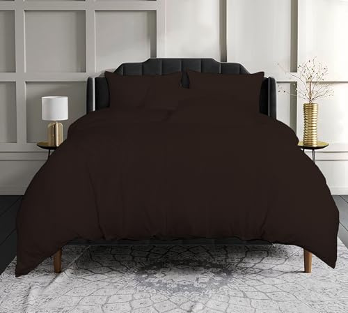 Crescent Collection Luxury 100% Cotton Plain Duvet Cover With Pillow Case Quilt Cover Bedding Set (Chocolate, Super King)