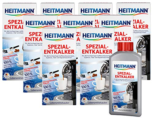 Heitmann Kaffeevollautomaten Entkalker: Kalklöser für Kaffeemaschinen, Espressomaschinen, Padmaschinen, 10x 250 ml