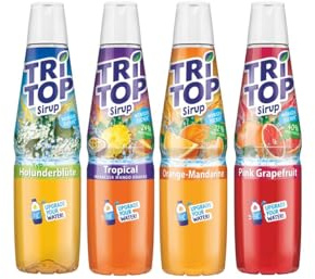 TRi TOP Getränkesirup 4er Set | Orange-Mandarine, Pink-Grapefruit, Tropic, Holunder | 4x600ml [5Liter Erfrischungsgetränk pro Flasche]