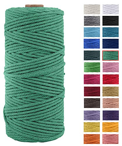 JeogYong Naturliches Baumwolle Garn, Baumwollgarn Makramee-Seil Weiches Baumwoll-Seil, zum Wandbehänge, Pflanzenhalter, Basteln, Heimtextilien, Geschenkverpackung 3mm x 109 Yards (Smaragd)