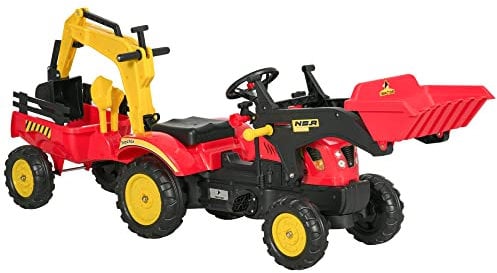 HOMCOM Kids Children Pedal Go Kart Ride On Toy Car Excavator Tractor w/Moving Bucket Steering Wheel Removable Digger For 3-6 Years