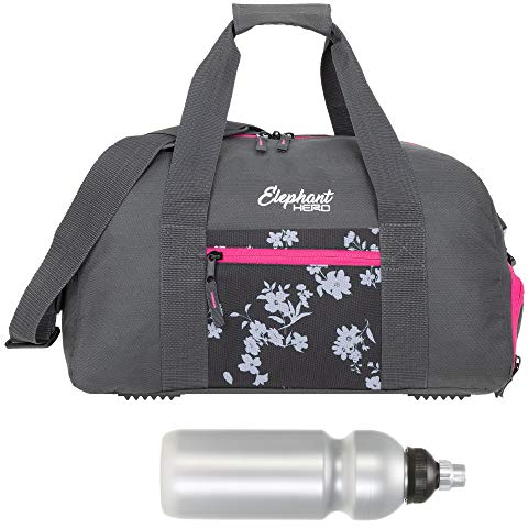 Sporttasche Mädchen Damen Elephant Signature Hero Sport Kinder Tasche mit Naßfach Schuhfach 47 cm 12800 + Trinkflasche (Grey Flower (Grau/Pink Zip))