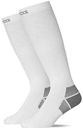 Snocks Kompression Socken - Verbesserte Performance - Kompressionsstrümpfe Damen Herren - Idealer Begleiter beim Laufen, Radfahren oder Flugreisen - Weiß - 47-50