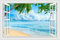 Lichi 3D Falscher Fenster-Wandaufkleber, Wandbild, Motiv: Meer, Strand, Kokosnussbaum, Aussicht mit Wind