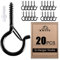 ADIIL 20 PCS Q Hanger Hooks with Safety Buckle, Windproof Screw Hooks for Hanging Outdoor String Lights, Plants, Christmas Patio Lights, 2.2 Inches, Black