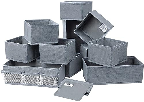 DIMJ Schubladen Organizer Schrank Organizer - Kleiderschrank Organizer Faltbare Unterwäsche Organizer, Organizer Schublade Stoff für Baby Kleidung, Kinder Socken, 12 Stück, Beige (M)