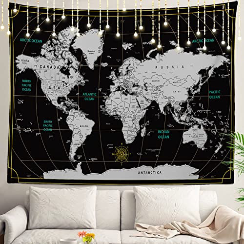 Shrahala Weltkarte Reise Wandhanging großes Tuch Polyesterfaser Weißer Saum für Studentenwohnheim Schlafzimmer 150 x 210 cm