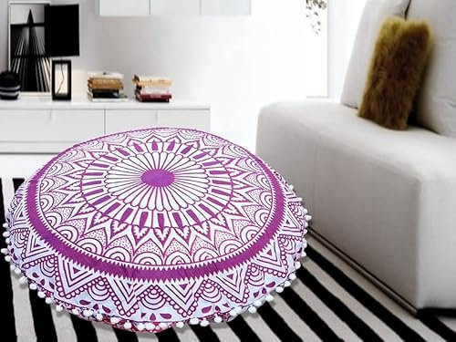my dream carts Hippie Bodenkissen Cover only Dekorative Kissenbezüge Stern Mandala Pouf Runde Bohemian Yoga Kissen Fall Home Decor Ottomane Throw Große Poufs (55,9 cm Kissenbezug ohne Füllung)
