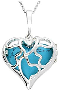 Milena Pendant Necklace Silver and Turquoise - Heart Lock