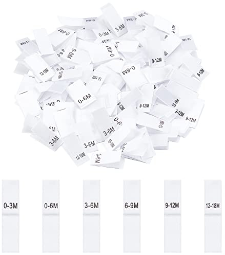 NBEADS 600 Stück 6 Styles Stoff Labels Nähen etiketten Kleidung Monatsetiketten Stoffetiketten Gestickte Etikettengrößen Etiketten Tags Für Kleidung Nähen Auf Kleidung Nähen, Weiß