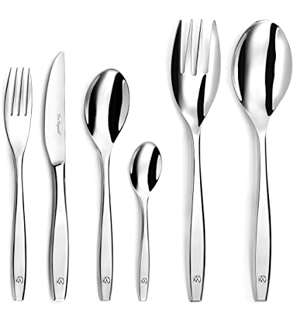 LOU LAGUIOLE - Ménagère 50 couverts de table pour 12 personnes - Figure - Acier inoxydable 18/0, Finition Miroir
