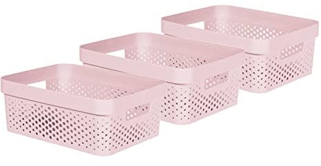 Curver Infinity Dots Set of 3 Rectangular 100% Recycled Medium Storage Baskets 11 Litres - Pink